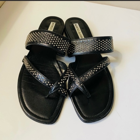 SOLD  Manolo Blahnik Susa Black Sandals Flats 38 - Picture 6 of 9